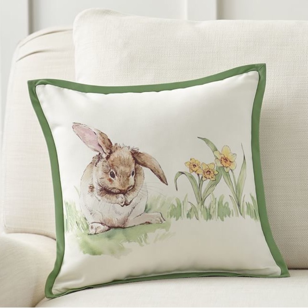 Excellent Condition Pottery Barn Bunny Pillow with Green Trim